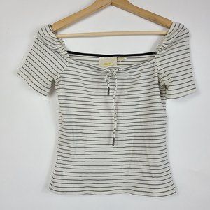 Maeve Stripe White Black Short Sleeve Top Size S